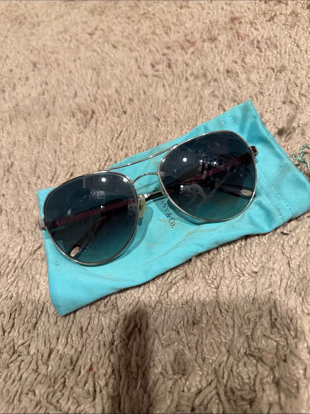Tiffany & Co. Silver Aviator Sunglasses with Blue Tint